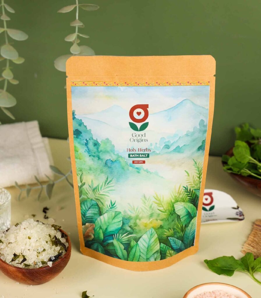 Holy Herbs Bath Salt - Best Herbal Bath Salt for Natural Relaxation in India | Tulsi Bath Salt | Neem Bath Salt - Good Origins Store. Best herbal Bath Salt in India