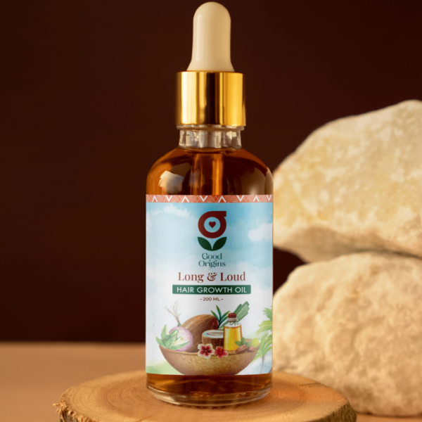 Long & Loud Hair Growth Oil - Best Natural & Herbal Hair Growth Oil in India - Good Origins Store. Best hair growth oil in India for Women and Men